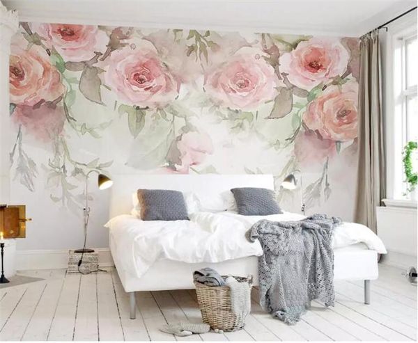 

wallpapers modern rose flowers watercolor hand-painted murals wallpaper living room bedroom pastoral background wall painting 3d paper