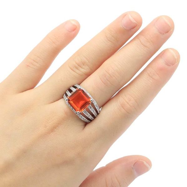 

cluster rings 24x13mm shecrown romantic square created orange spessartine garnet cz gift for sister silver, Golden;silver