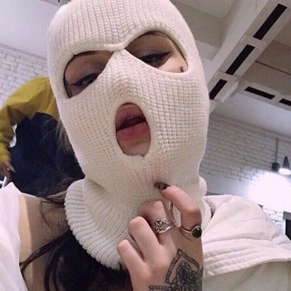 

outdoor hats ski mask knitted face cover winter balaclava full for sports cs three 3 hole knit hat, Black;white