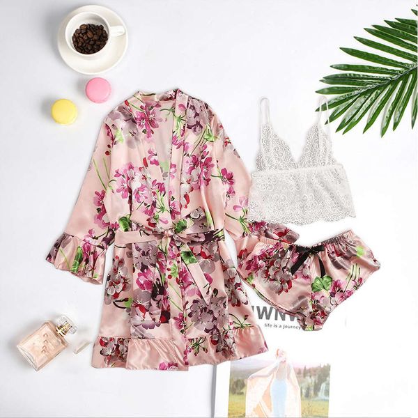 

bathrobe deep v romc suspender shorts set printed bathrobe three piece fun dress