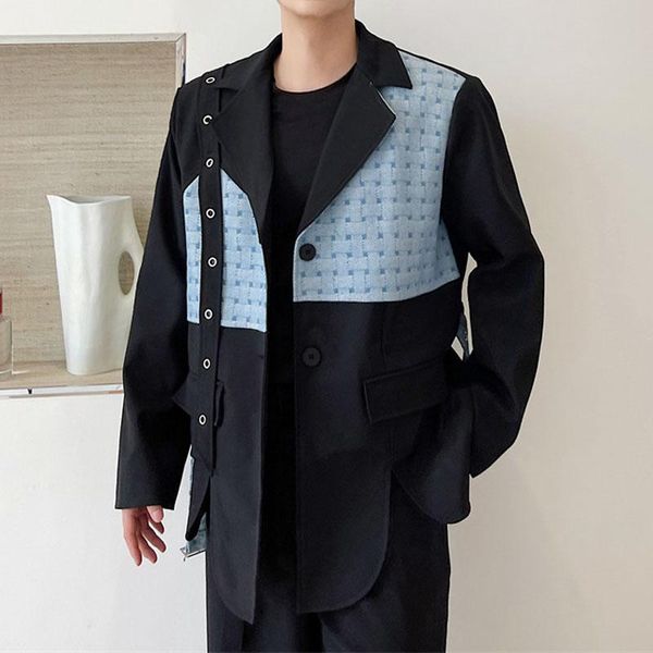 

men's suits & blazers blazer men splice design ribbon fashion show loose casual suit jacket man korean streetwear coat, White;black