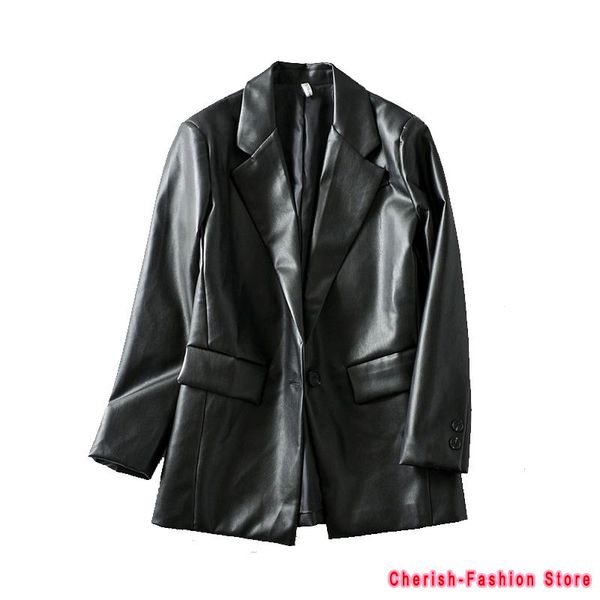 

women's leather & faux loose pu blazers women jacket coat brand jackets outerwear ladies coats female suit, Black