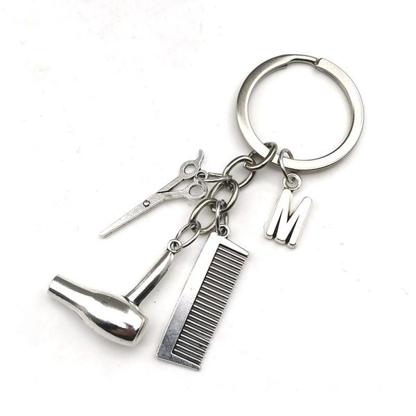

2020 hair stylist essential hair dryer scissors comb decorative keychains hairdressers gift key rings hair dryer letter jllsrh