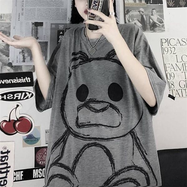 

punk bear t shirt women harajuku hip hop tshirt female casual half sleeve women clothes japan loose high street shirt girls, White
