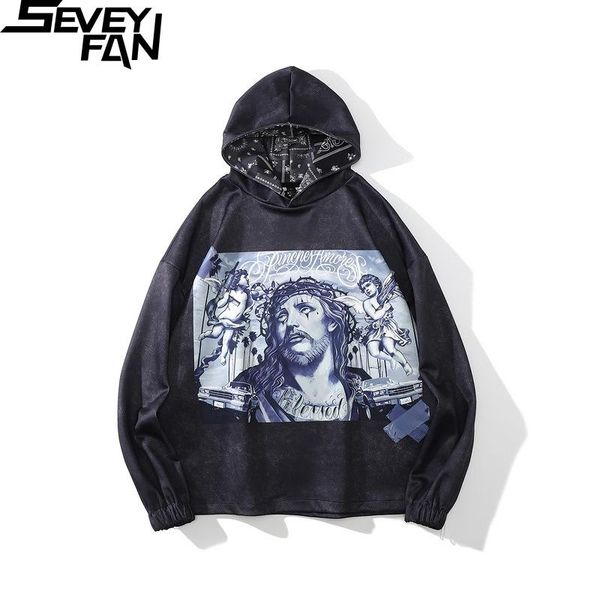 

men's hoodies & sweatshirts seveyfan hip hop characters printed streetwear black oversize pullover for couples