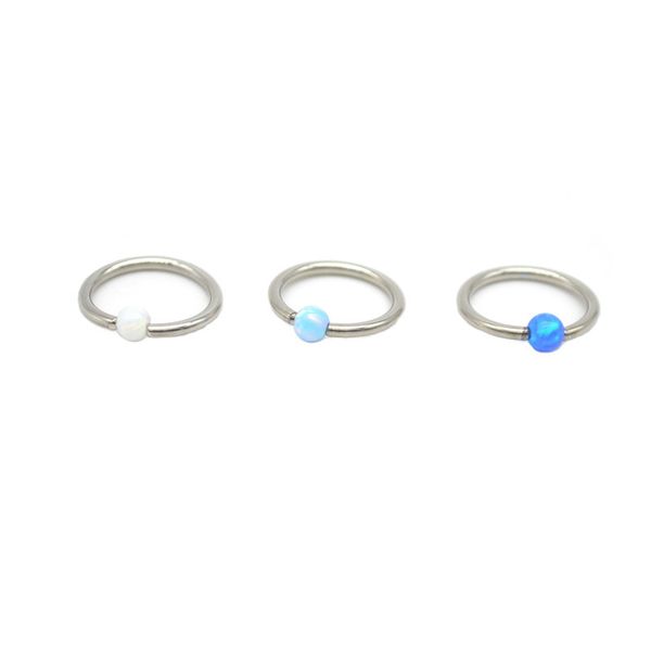 

opal bcr 3mm nose ring lip hoop earring eyebrow 16g white blue, Silver