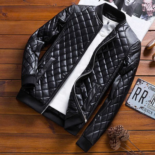 

men 's leather coat autumn and winter young and middle-aged stand collar long-sleeved cardigan fashion and handsome coat 211009, Black