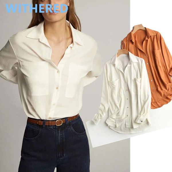 

women's blouses & shirts withered england office lady simple pockets loose blouse women blusas mujer de moda 2021 kimono shirt womens, White