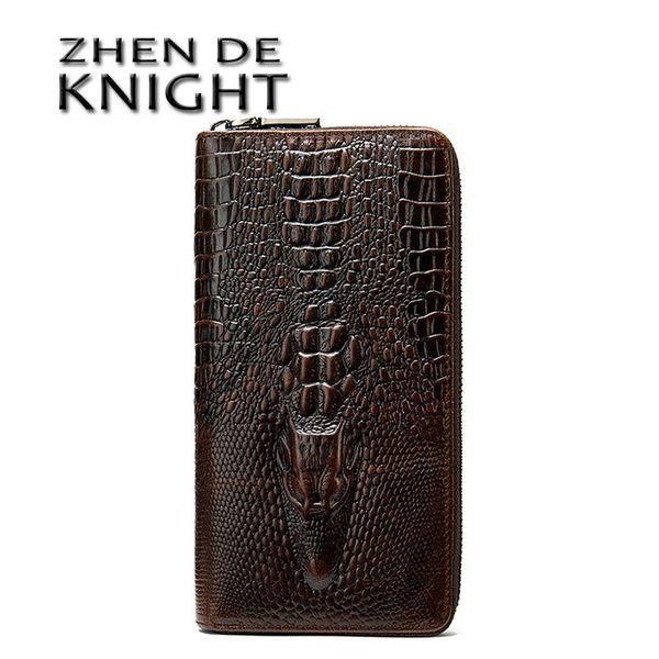 

men's wallet/clutch male genuine leather purse for men vintage men's clutch bag crocodile pattern card holder money bag, Red;black