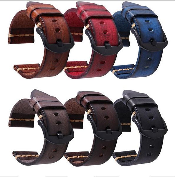 

watch bands wholesale 10pcs/lot genuine cow leather band strap black buckle 18mm 20mm 22mm 24mm 26mm size available - 20210533, Black;brown