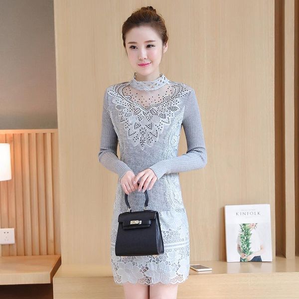 

casual dresses winter increase down lace unlined garment long sleeve stand lead a all-match upper autumn and, Black;gray
