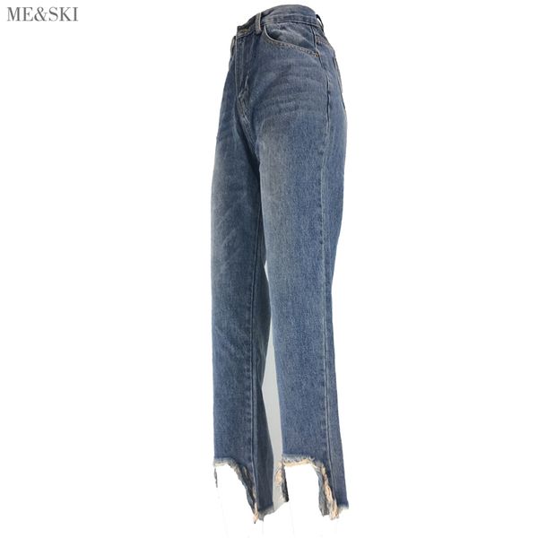 

me&ski jeans women mujer loose full length high waist elastic denim pants fashion mom jean femm zipper retro stretchy blue