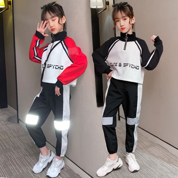 

2021 new fall sets from baby bae clothes reflects the long light + pants 2pcs outfits sportwear girls adapt 4-14y 3jlj, White