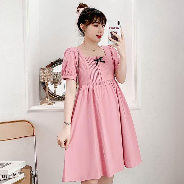 

maternity dresses 317# dress summer short sleeves sweet plain color loose stylish pregnant women mom, White