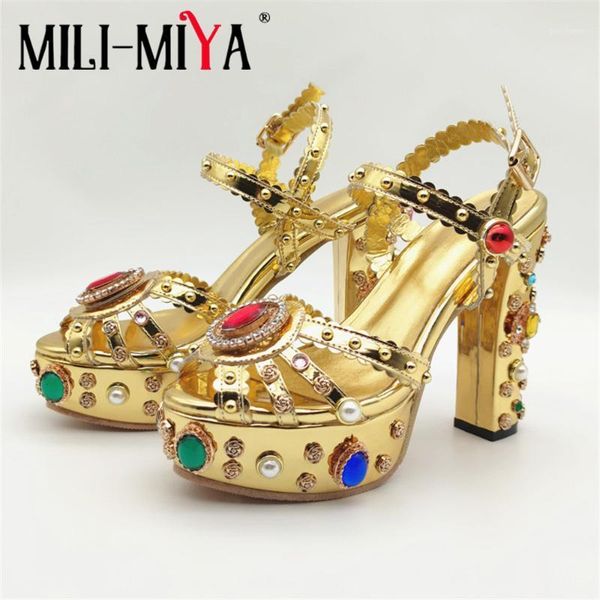 

sandals mili-miya fashion design women patent leather super high thick heels buckle strap peep toe crystal dress party shoes1, Black