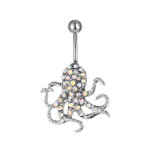

d0690 clear ab belly rings cuttlefish 14ga 10mm length, Silver
