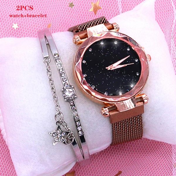 

wristwatches 2021 women watches magnetic starry sky female clock quartz wristwatch fashion ladies wrist watch relogio feminino, Slivery;brown