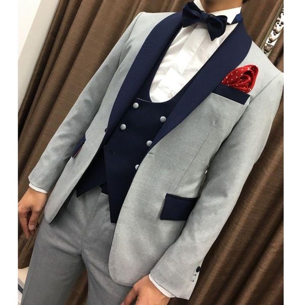 

men's suits & blazers gray wedding groom tuxedo with navy shawl lapel 3 piece prom men double breasted waistcoat jacket pants man fashi, White;black