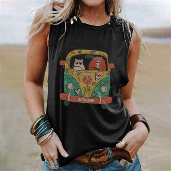 

2021 new women s-5xl sleeveless cartoon printed vintage tshirts o-neck cute loose tee female summer casual t shirts clothes, White