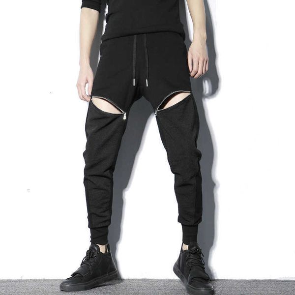 

men's pants darkly style korean hip hop men fashion streetwear pencil harem elastic waist with zipper black hiphop joggers ppgl gcur