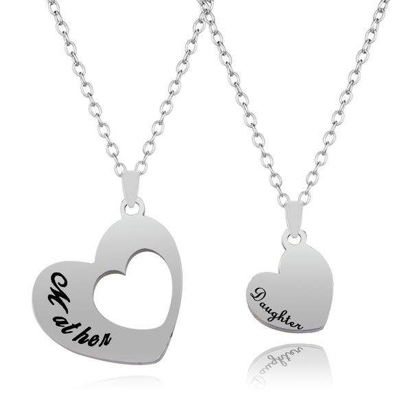 2 pçs / set mãe filha coração colar de aço inoxidável splicing gravado letra amor colares para mulheres meninas mãe jóias presente