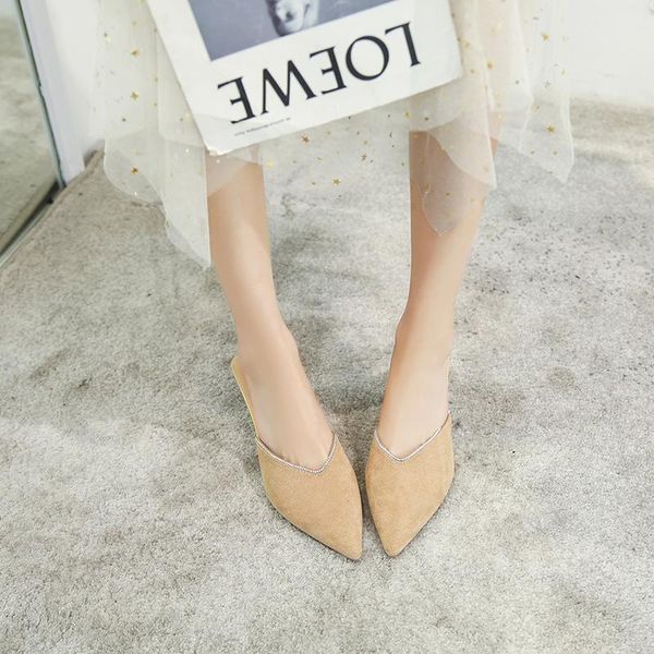 

slippers summer pointed toe women flock high heel mules elegant thin sandals closed 2021, Black