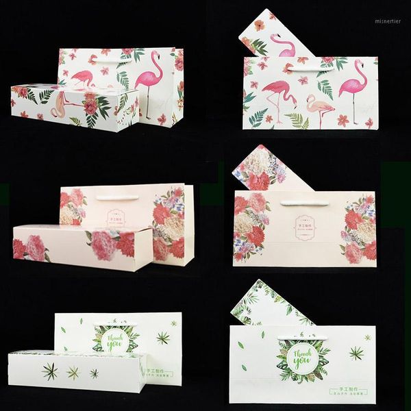 5 Stück Flamingo Muster Geschenkbox Süßigkeiten Backen Keks Verpackung Papier Hochzeitsdekoration faltbare Verpackung Wrap