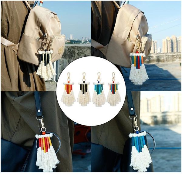 

weaving rainbow keychains for women boho handmade key holder keyring macrame bag charm accessories car hanging jllxrz