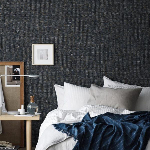 

wallpapers navy blue / green grey flax texture plain wallpaper modern simple dark solid color non woven grasscloth wall paper