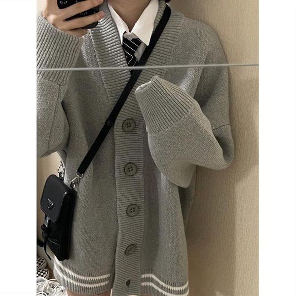 

women's sweaters deeptown college style cardigan women gray long sleeve sweater striped button up jumpers korean 2021 casual lazy oaf c, White;black