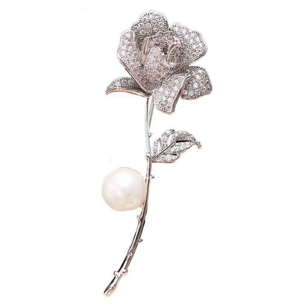 

pins, brooches luxjuly korea fashion trendy classic rose flower pearl brooch lady temperament sweet jewelry sweater coat accessories, Gray