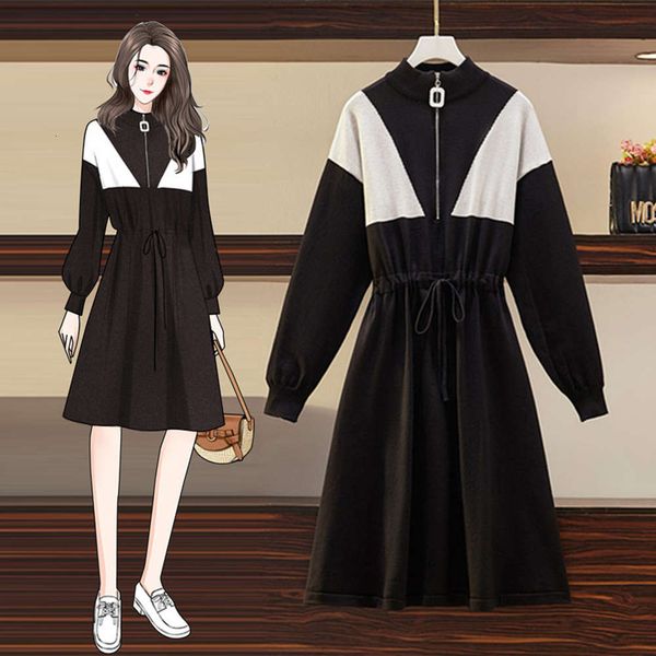 

large size women's wear new spring 2021 fat sister loose cover meat fashion age reduction show thin westernized sweater dress, Black;gray