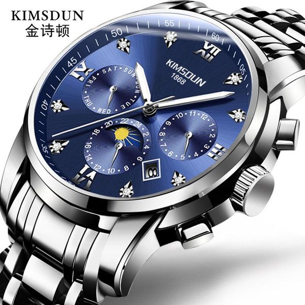 

wristwatches kimsdun brand trend business men's automatic watch luxury stainless steel mechanical for waterproof male clock, Slivery;brown