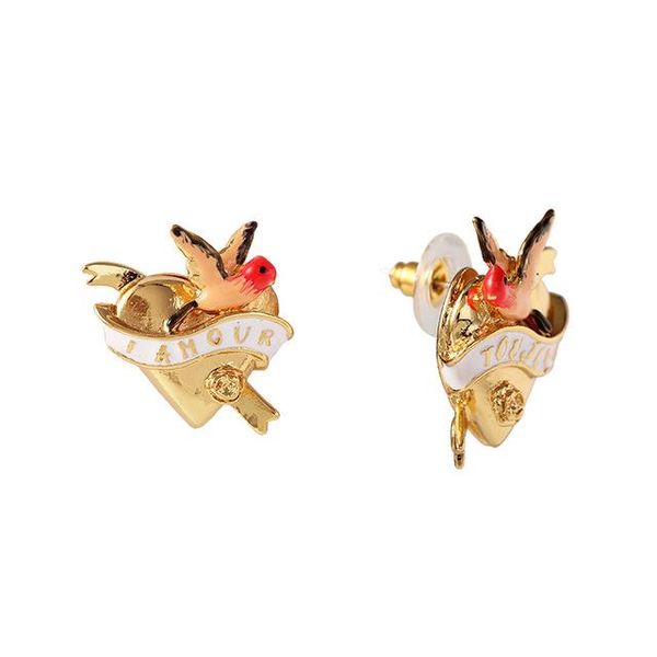 

Earrings & Necklace Enamel Red Bird Love Ribbon Bracelet Ring Set Wholesale, Silver