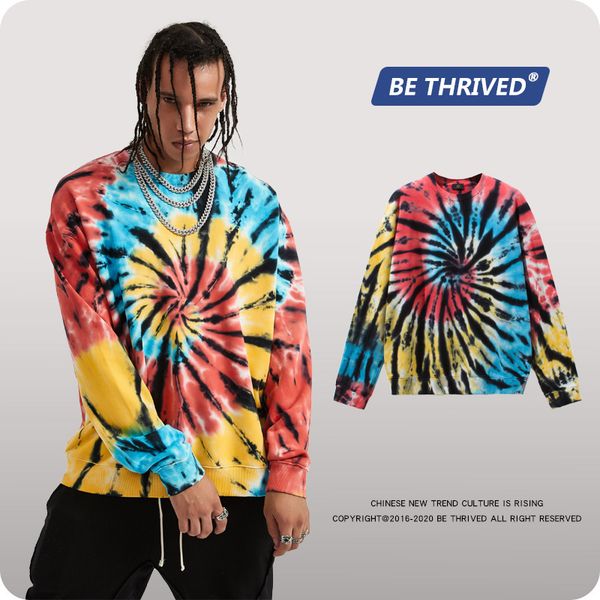 

be men's clothing autumn 2021 colorful spiral tie dyed coat dark high street fashion niche fashion brand sweater inf, Black