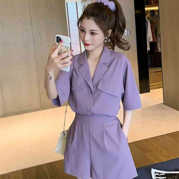 

spring and summer korean style small suit cardigan shorts two-piece 210525, White