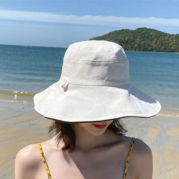 

wide brim hats women sun double sided black yellow navy summer casual big protection beach foldable sombreros de mujer, Blue;gray