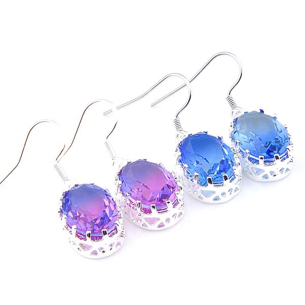 

mix 2 pairs purple blue bi-colored tourmaline new luckyshine 925 sterling silver oval gemstone dangle earrings for lady party gift