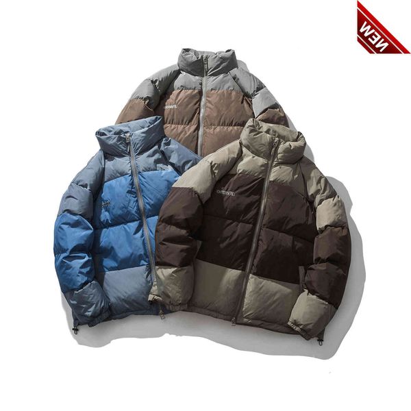 

2021 winter new fashion contrast color stitching cotton-padded jacket men, Black