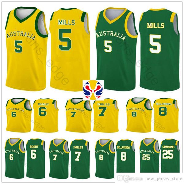 Camisas de basquete da equipe da Copa do Mundo de 2019 da Austrália 34 Jock Landale 4 Chris Goulding 55 Mitch Creek 2 Nathan Sobey 25 Simmons Shirt
