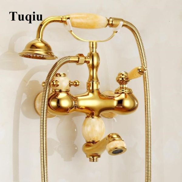 

2021 new brass and jade gold shower set wall mounted bathroom bathtub tap ekwk