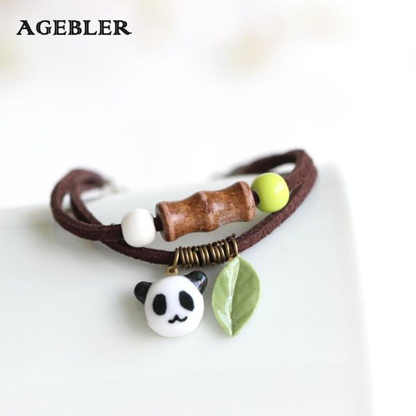 

charm bracelets arrival unique handmade ceramic bracelets& bangles panda and leaf design fashion leather jewelry for women adjustable, Golden;silver