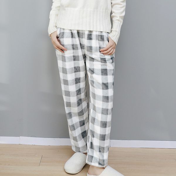 

2021 New Korean Style Autumn Long Pajama Pattern Female Chess Flannel Pants Thicken Loose More Sleepwear Size 6OME, Black;white