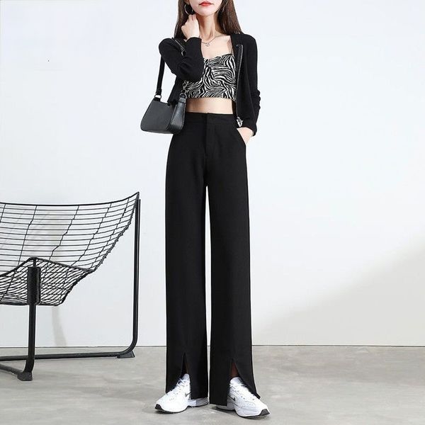 

women's pants & capris split high-waist straight drape mopping suit wide-leg trousers for women ymlc, Black;white