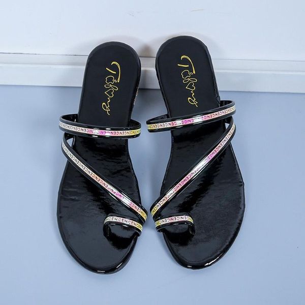 

slippers low heel lolita women summer super clip toe beach casual shoes female elegant strappy slipper slip-on party slides, Black