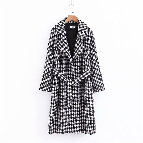 

women winter houndstooth print trench female fashion autumn warm coat feminine adjustable waist slim abrigos mujer invierno 210531, Black;brown