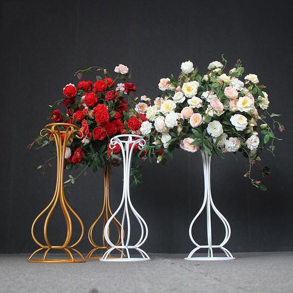 

party decoration 4pcs iron flower stand vase wedding props wrought artificial table centerpieces road guide ball gold white