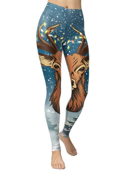 

yoga outfit reindeer christmas leggings high waist pants breathable gym fitness push up girl workout