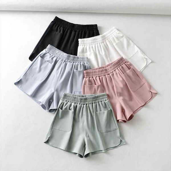 

arrival summer solid high-waist loose casual ladies wide leg shorts, White;black