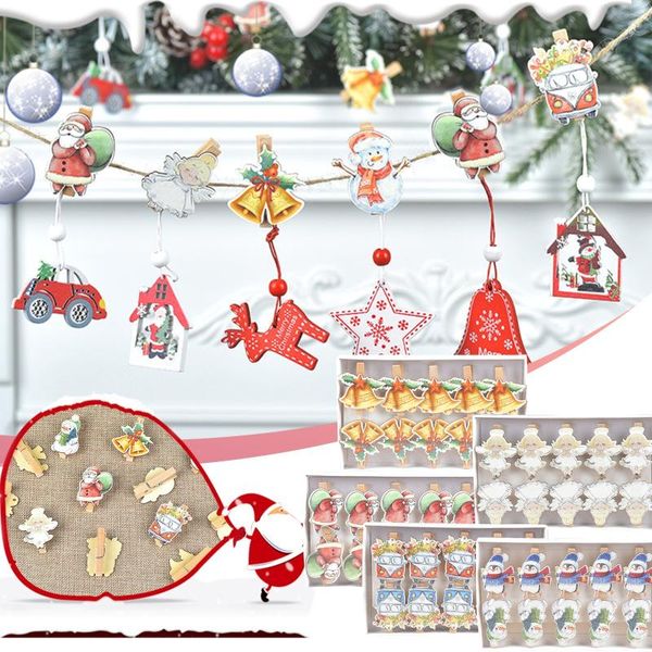 

bag clips kawaii christmas tree stocking santa claus wooden hanging pos clothespins with rope decoration supplies gift box